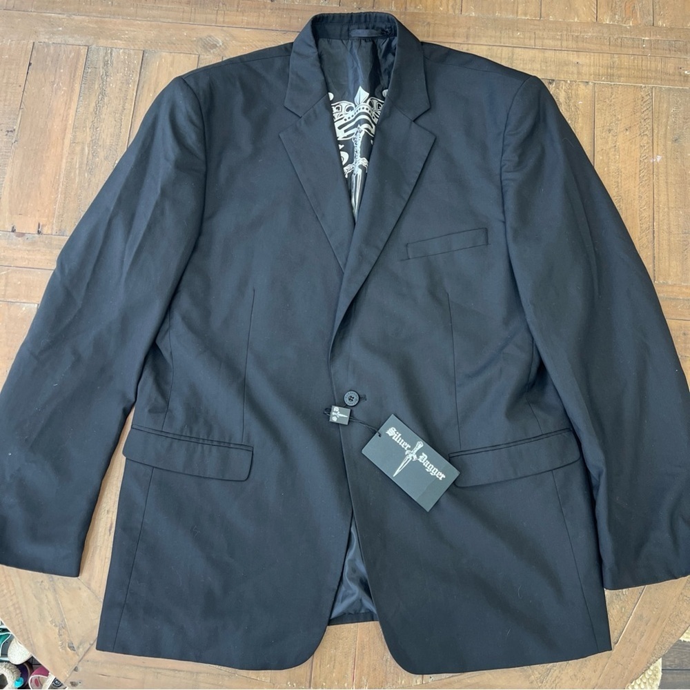 Silver Dagger Embroidered Men’s Blazer Suit Coat 3XL Black Rocker Biker edgy nwt - Picture 7 of 13